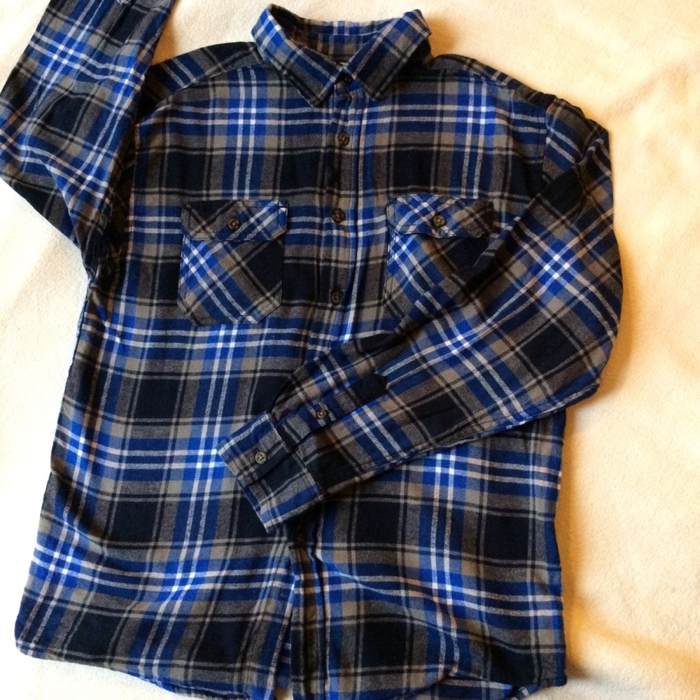 FADED GLORY FLANNEL BUTTON DOWN BLUE GRAY WHITE XXL